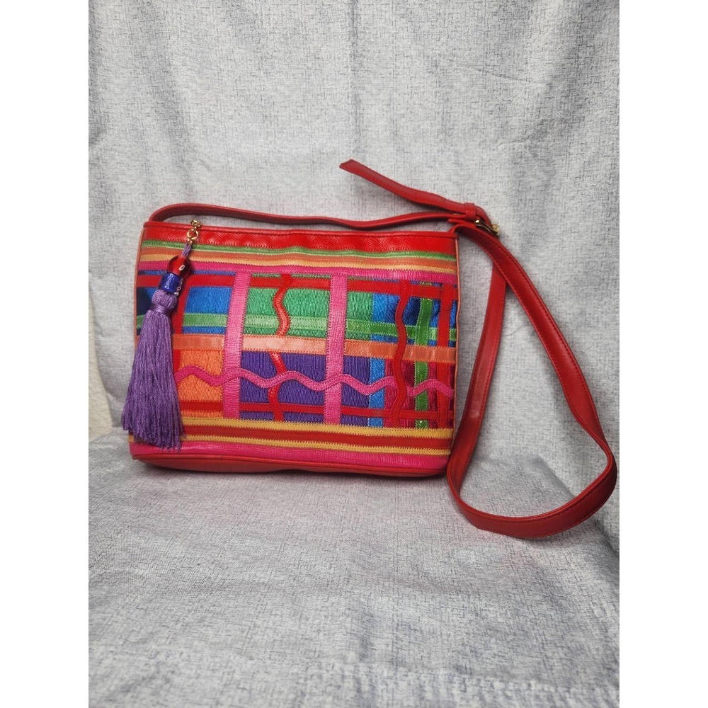 Jacqueline Ferrar Multi-Color Patchwork Shoulder Bag Incl. Tassel & Charm